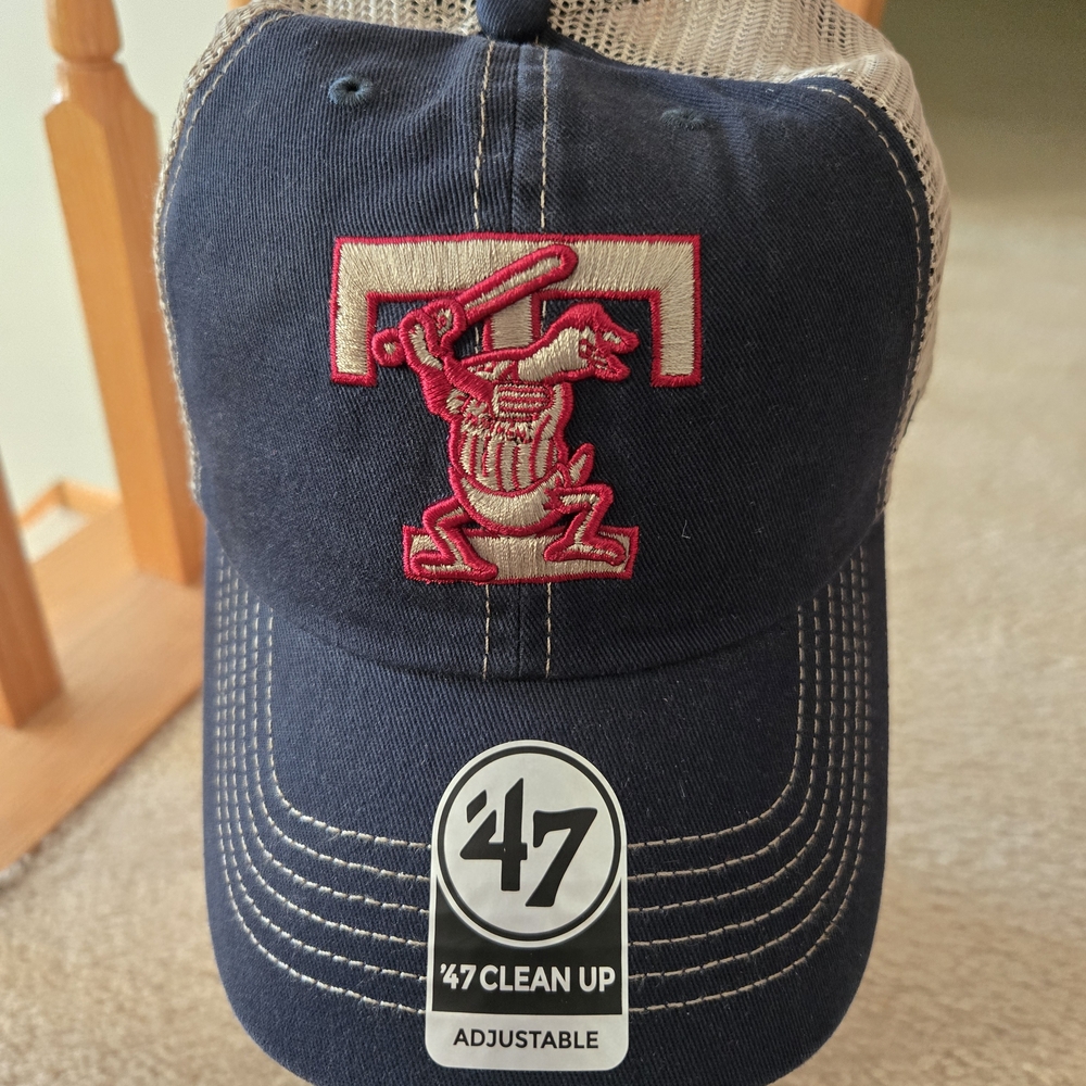 Toledo Mud Hens 47 Brand Navy and Tan Cap with Red Logo